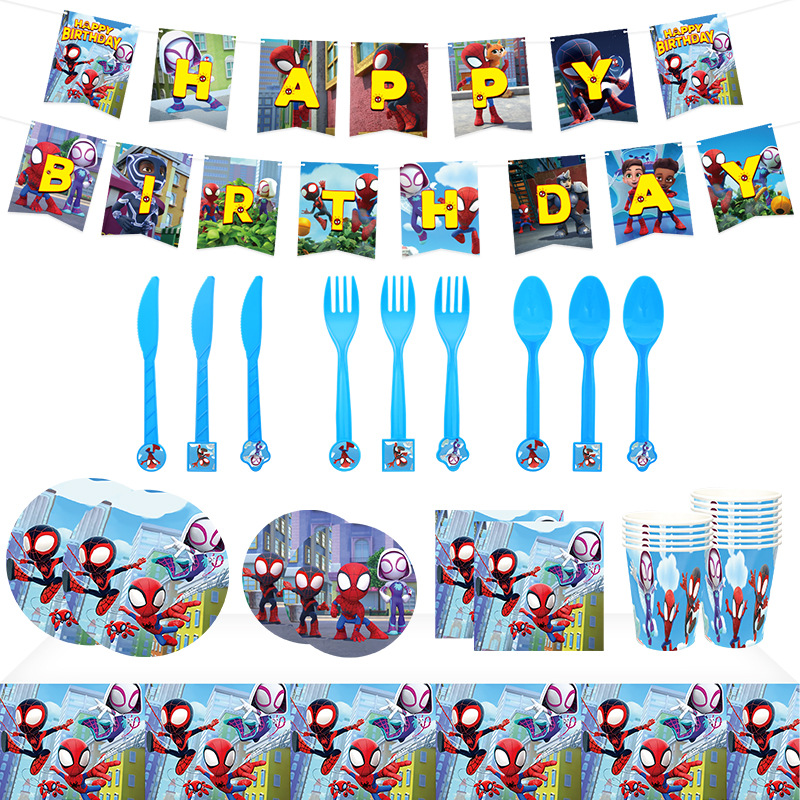 New Spiderman and His Amazing Friends party decoration paper cup Paper Tray balloon banner party supplies