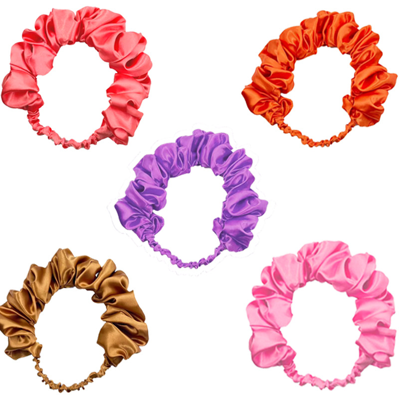 Hot new satin pleated elastic solid color wide-brimmed European and American hair band wholesale Amazon foreign trade 2023