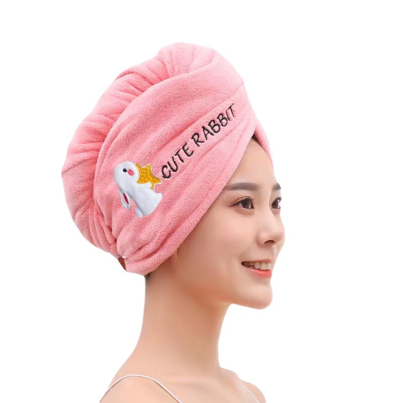 Coral Fleece Hair Dried Hat Women's Thickened Water Absorbent Cartoon Embroidered Shower Hat Household Hair Washing Dry Hair Towel Hair Cap Headscarf