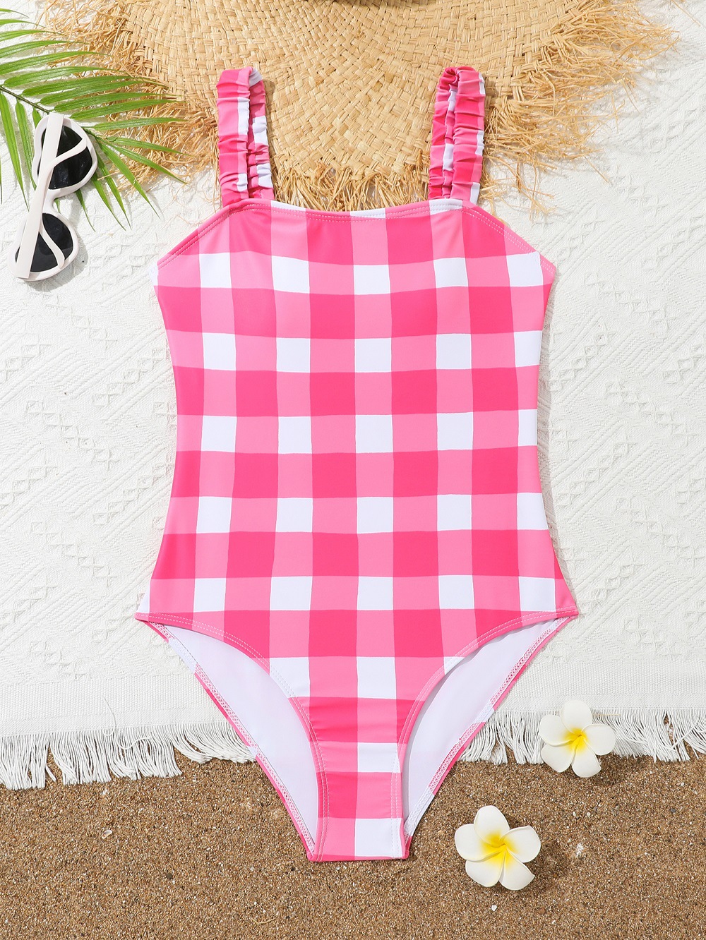Europe and the United States 2024 new children's swimsuit one-piece plaid professional girls swimwear Amazon bikini in stock wholesale