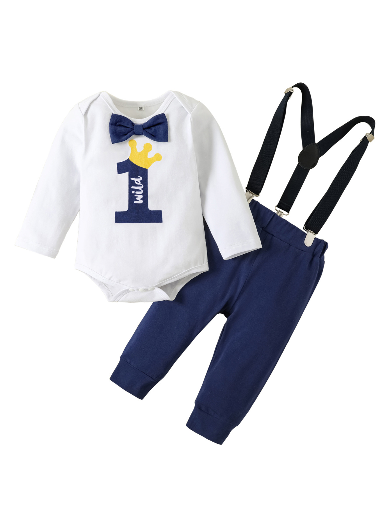 European and American Baby Boy 1 year old ONE letter printing bow tie birthday gentleman cotton suit two-piece set