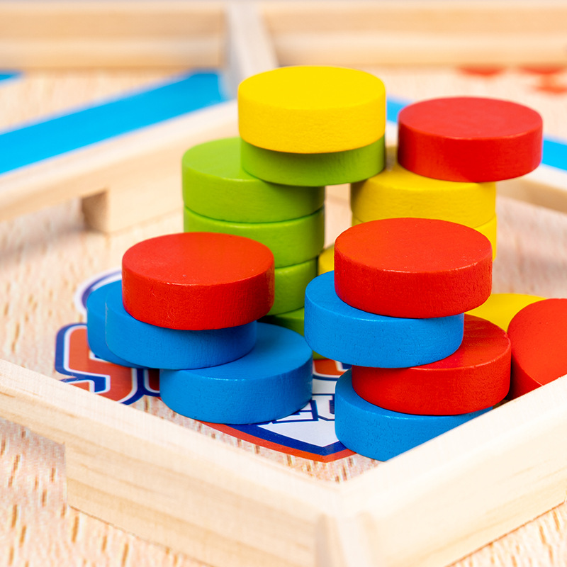 Wooden Two-Player Battle Pumple Chess Parent-Child Interactive Children's Table Game 2-in -1 Multifunctional Flying Chess Toy