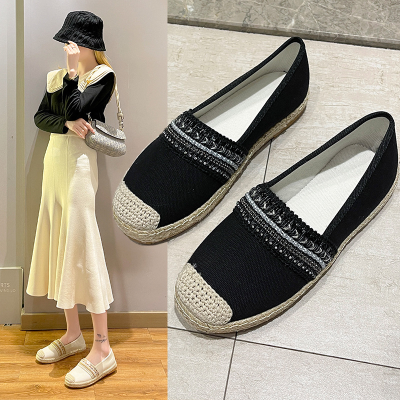 Xiaoxiangfeng Fisherman Shoes Women's 2023 New Style Slip-on Soft-soled Single-layer Shoes Linen Woven Thick-soled All-match Autumn Beans Shoes