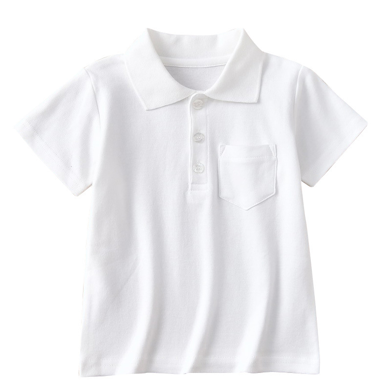 2024 new pure cotton children's polo shirt short-sleeved boys and girls summer T-shirt kindergarten primary school performance clothes White