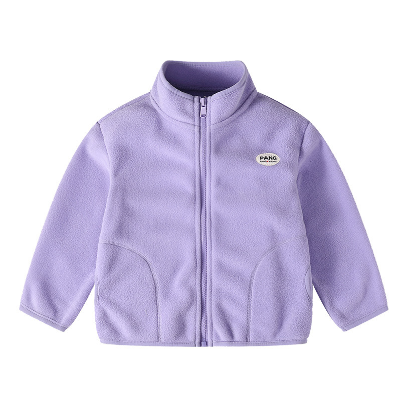 2023 children's double-sided polar fleece jacket autumn Boys Girls baby students solid color casual warm top