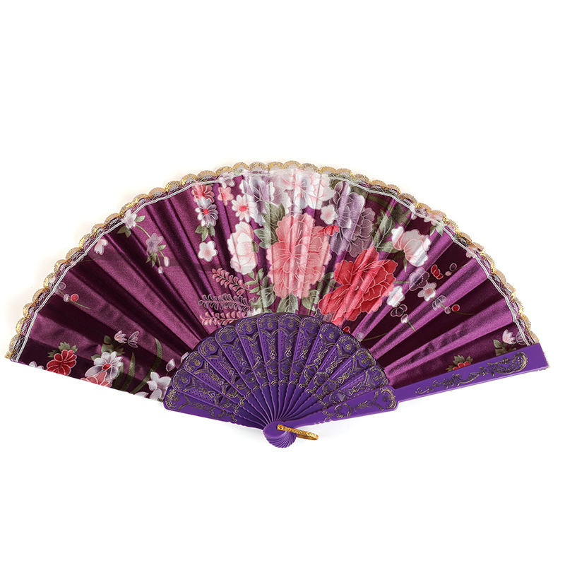 Silk Cloth New Chinese Style Gold Rim Classical Women's Folding Summer Fan Dance Performance Photography Photography Props Folding Fan Fan