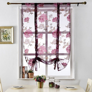 Cross-border E-Commerce Finished Curtain Window Screen Bedroom Living Room Tatami Decoration Big Peony Roman Curtain Bay Window Light Transmission Yarn