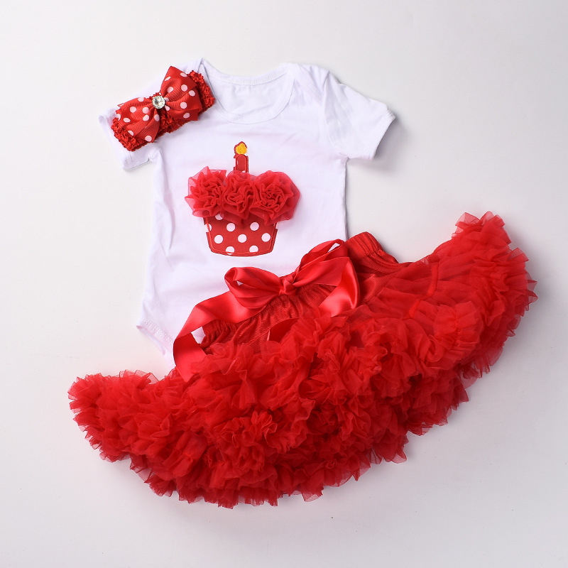 Girls' Printed Short-sleeved Harper Suit European and American Style Infant's One Year Birthday Dress Newborn Climbing Dress for Summer