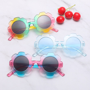 New children's sunglasses cute sunflower round frame Amazon children's glasses sunscreen children's sunglasses wholesale