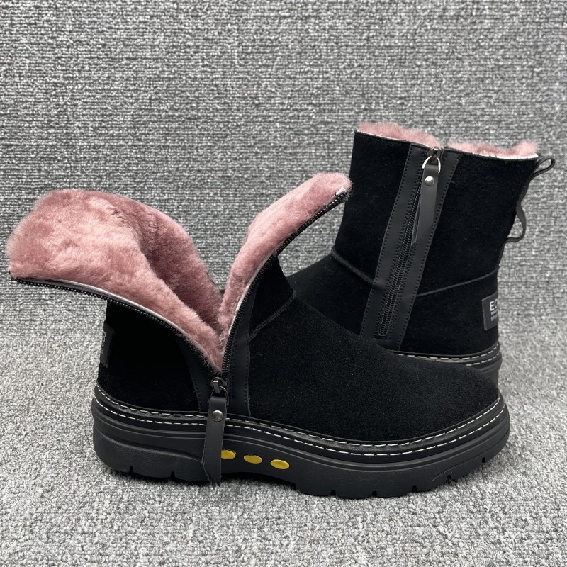 Winter New Wool Men's Snow Boots Genuine Leather Cowhide Fleece Warm Outdoor High Boots Northeast Cotton Shoes Men's Trendy