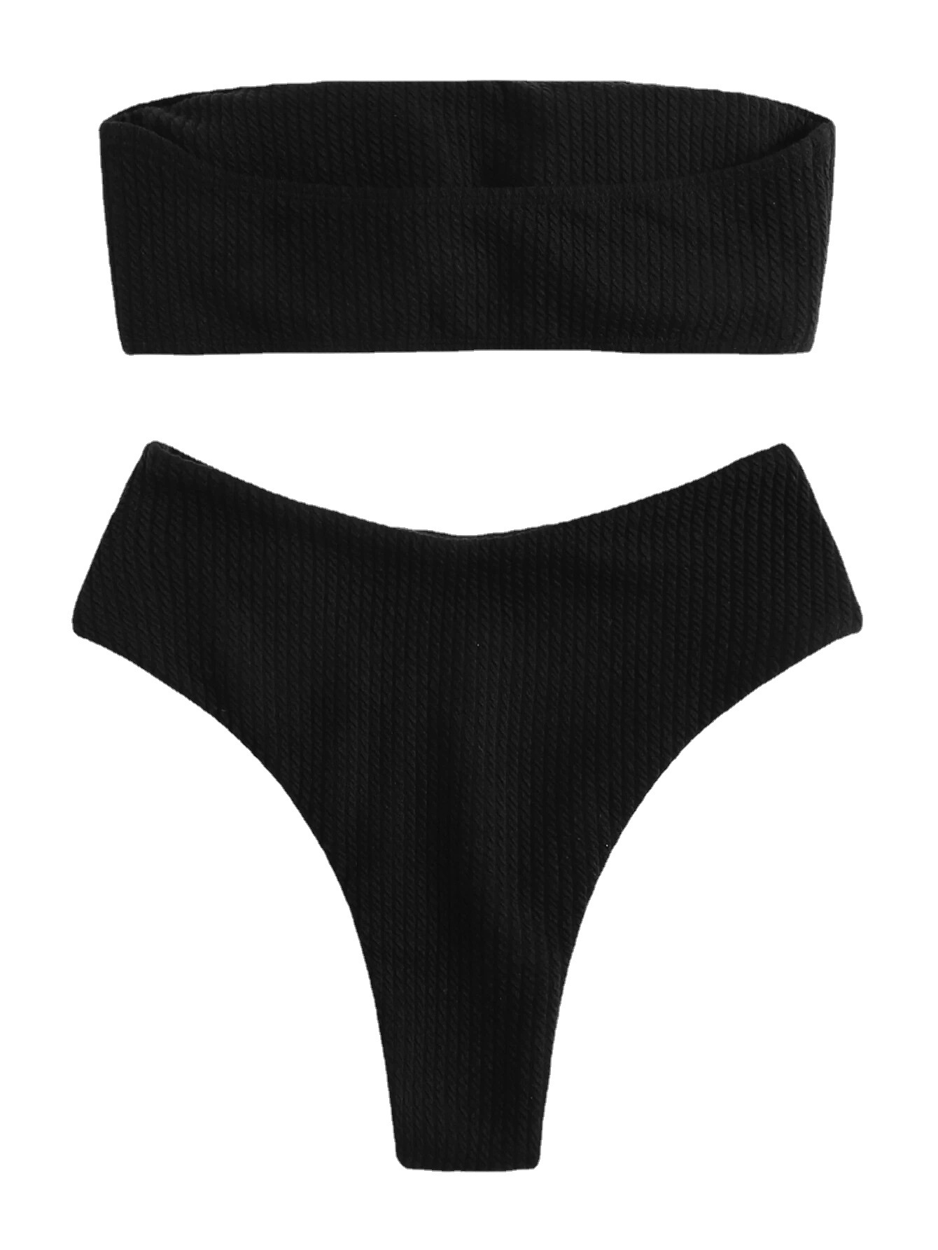 European and American New High Waist Split Bikini Solid Color Tube Top Amazon Multicolor Sexy Swimsuit for Women with Chest Pad