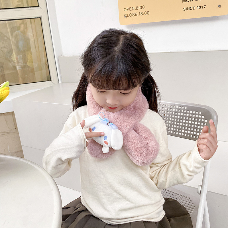New children's scarf autumn and winter plush imitation rabbit fur cartoon baby scarf warm thickened cross fur scarf