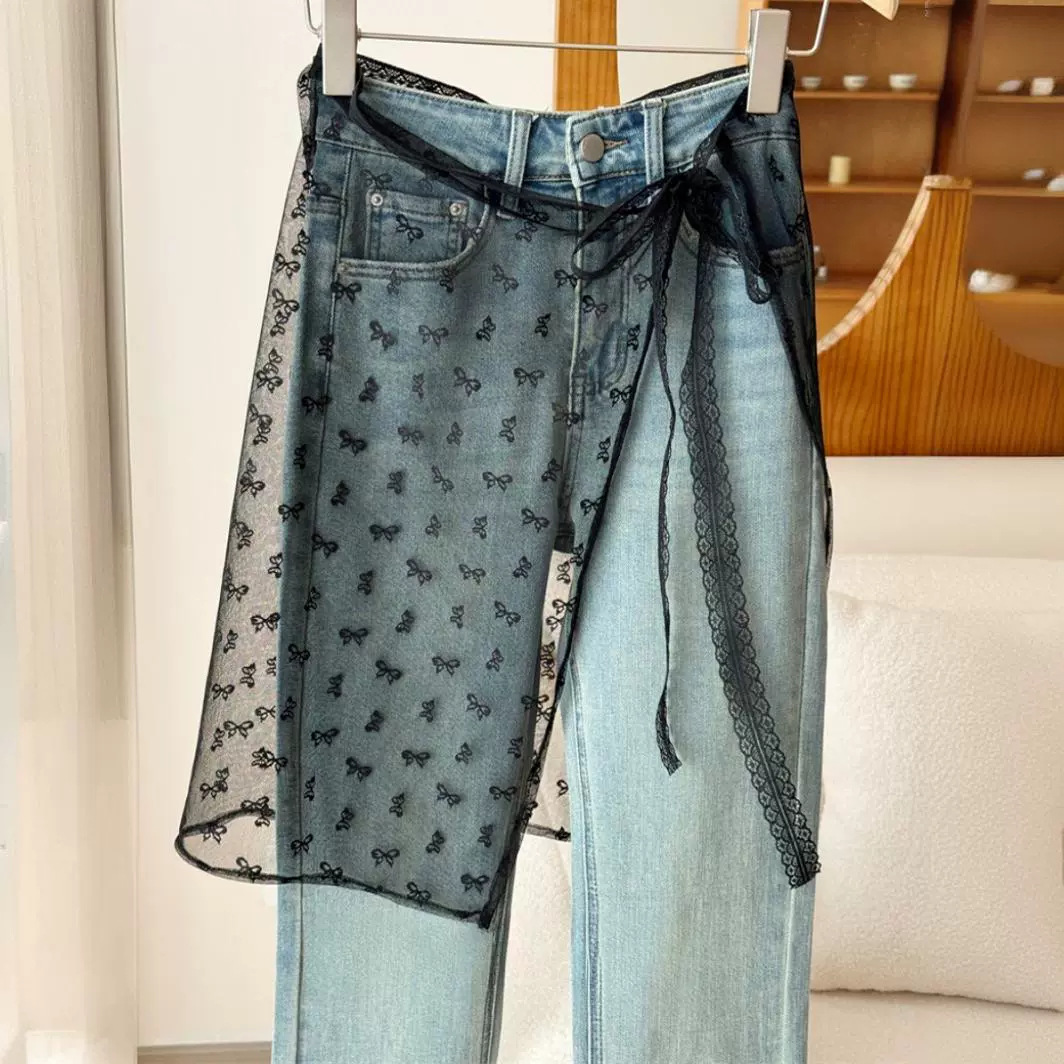 Spring New lace skirt curtain cover stacked skirt layered matching apron skirt fart curtain mesh floral skirt