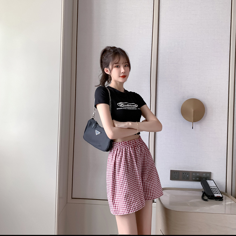2022 Embrace Summer Home Shorts Plaid Pants Sports High Waist Slimming Wide Leg Pants Loose Casual Pajama Pants for Women
