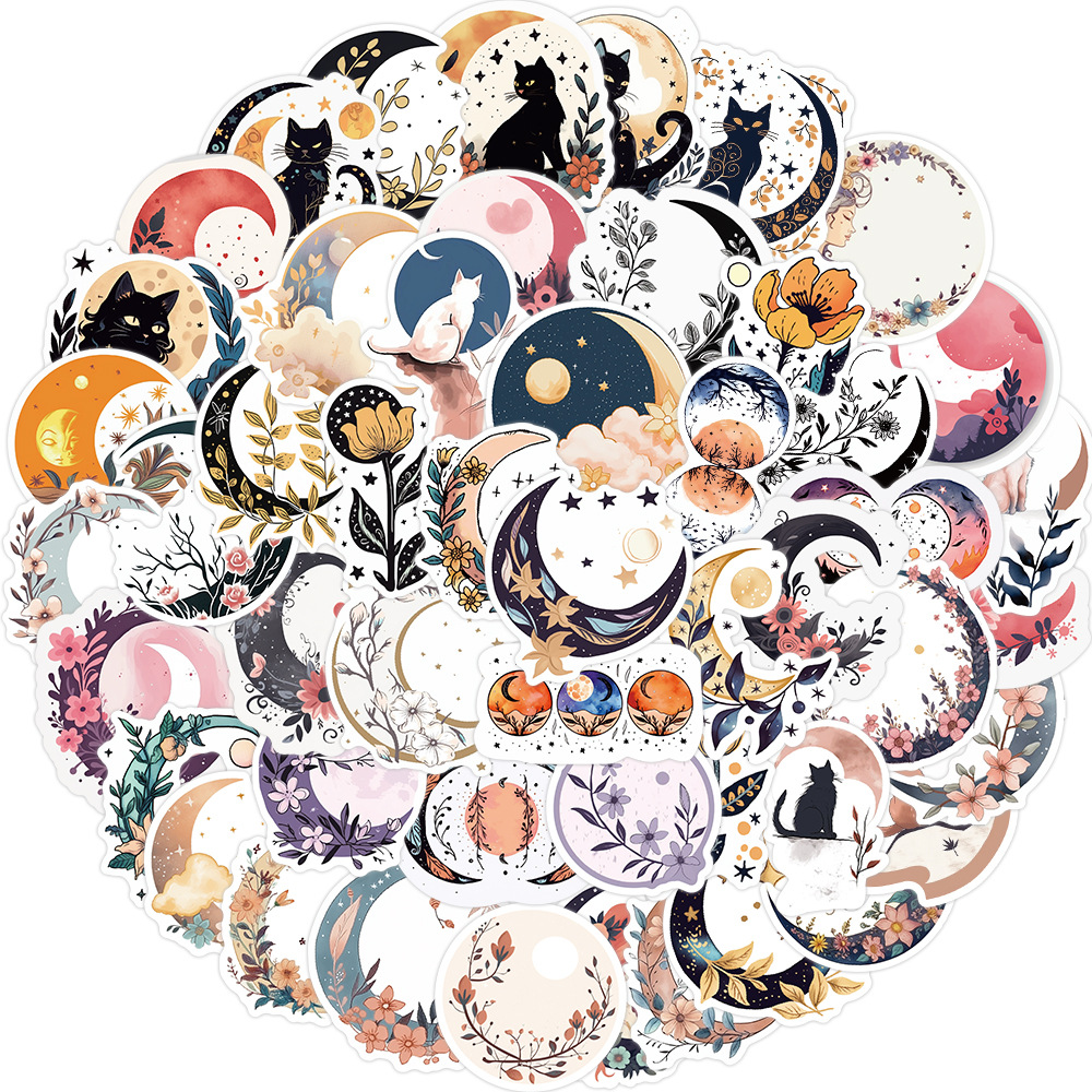 50 original moon flower cat graffiti stickers decorative guitar notebook luggage DIY waterproof cross-border