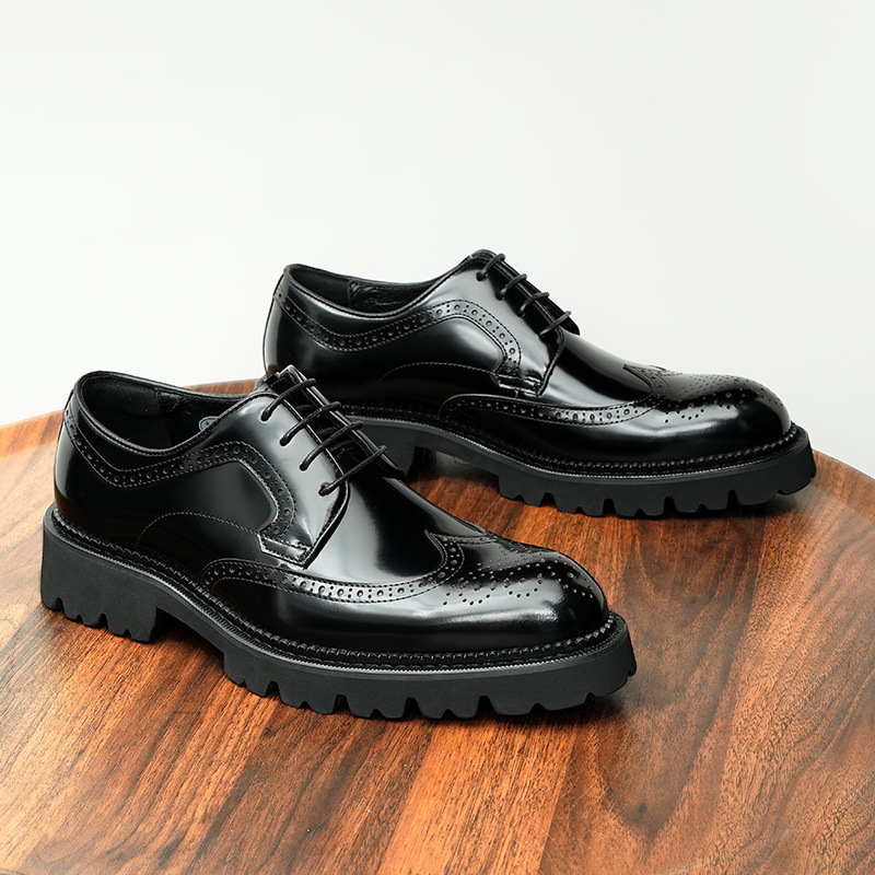 [vip for] patent leather bright leather shoes men's increased thick-soled formal wear business leather British carved brogue