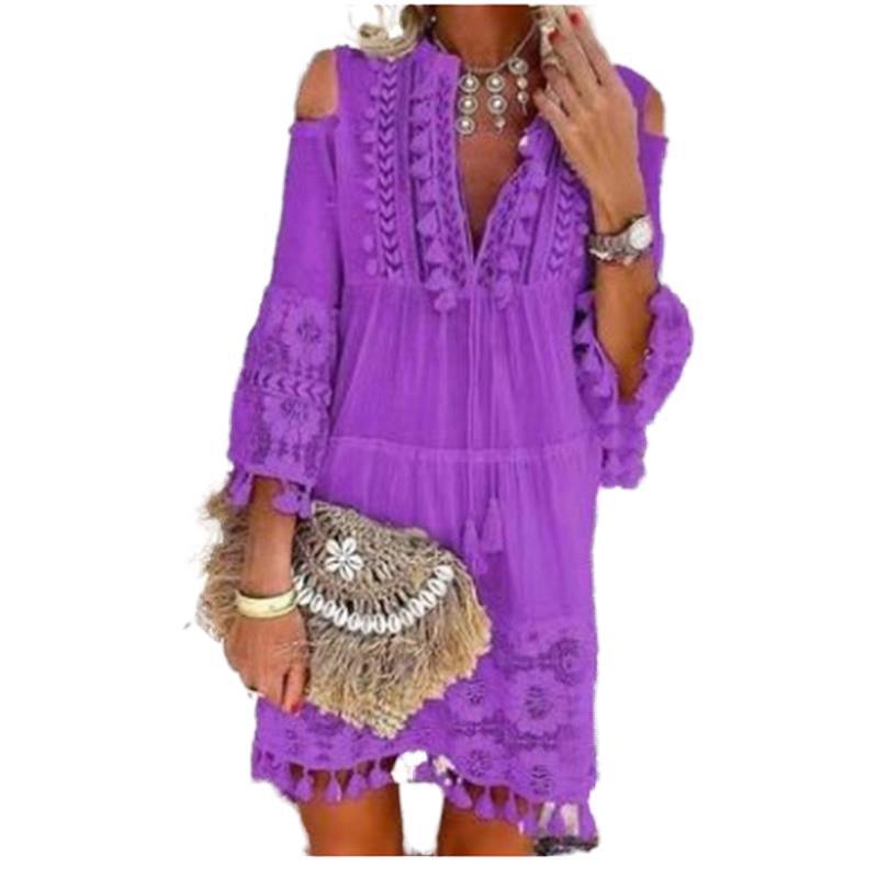 2021 Amazon beach dress popular new European and American high-end beach lace tassel long women's clothing