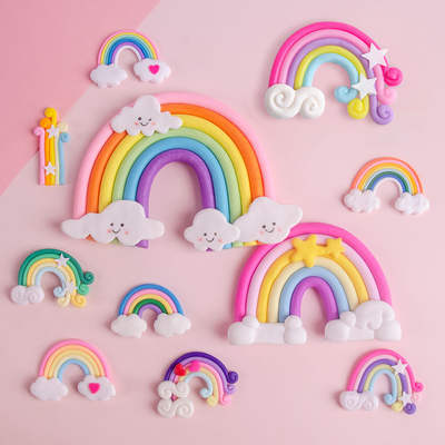 Baking Birthday Cake Decoration Ornaments Children's Birthday Rainbow Series Plug-in Cake Decoration Accessories