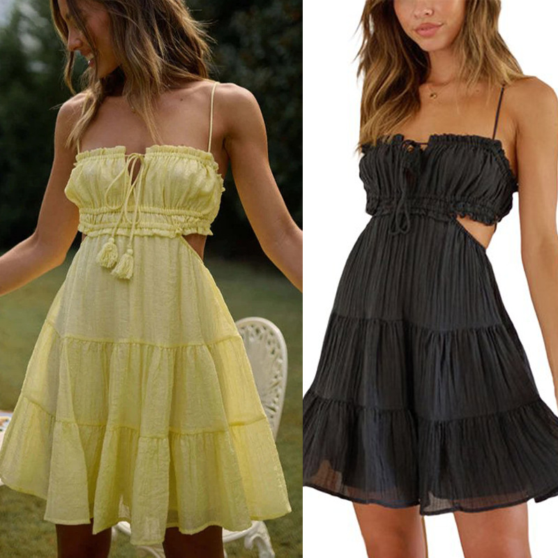 2023 cross-border European and American summer women's sling off-neck backless short skirt