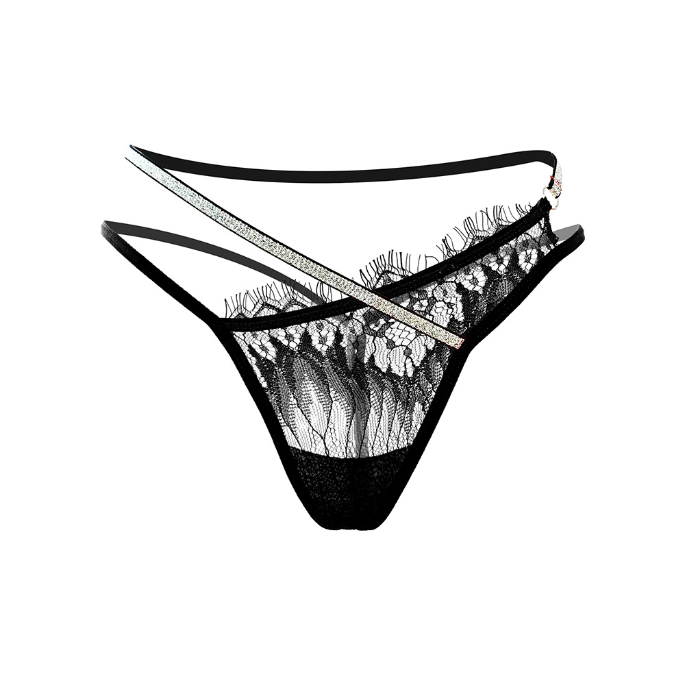 Hot girl sexy shiny cross-strap temptation panties women's fashion asymmetrical design eyelash lace thong