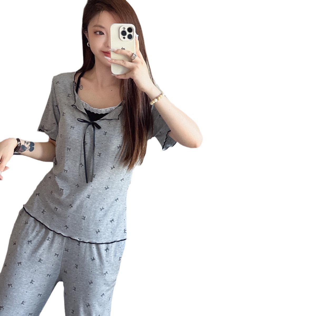 Girl Butterfly suit Women's Modal with Chest Pad Cup Sweet Princess Style Pajamas Short Sleeve