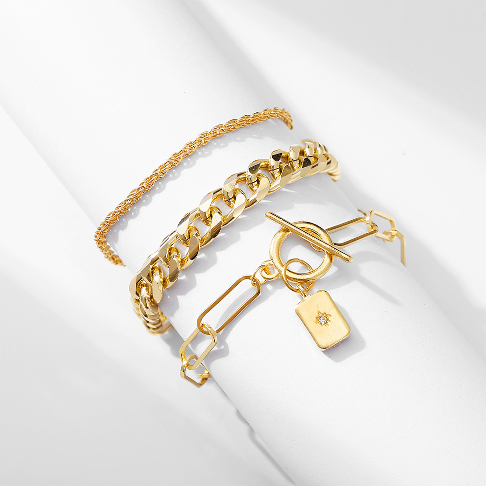 new thick chain personalized bracelet creative golden multi-layer chain bracelet set 3_voghion.com