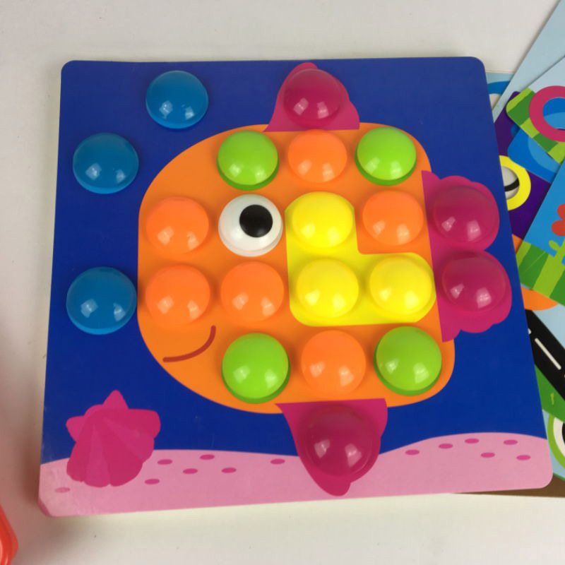 Large-grain button jigsaw puzzle mushroom nail originated from American early childhood Children's Enlightenment puzzle color matching combination toy