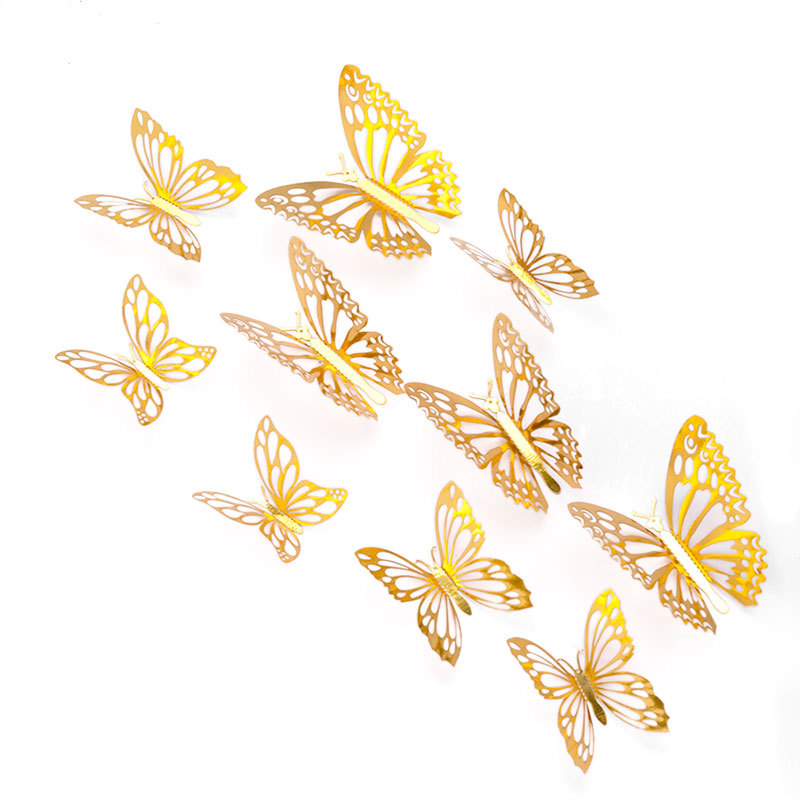 Hot selling metal texture 3D wall stickers hollow butterfly wall decoration three-dimensional creative stickers simulation butterfly Amazon