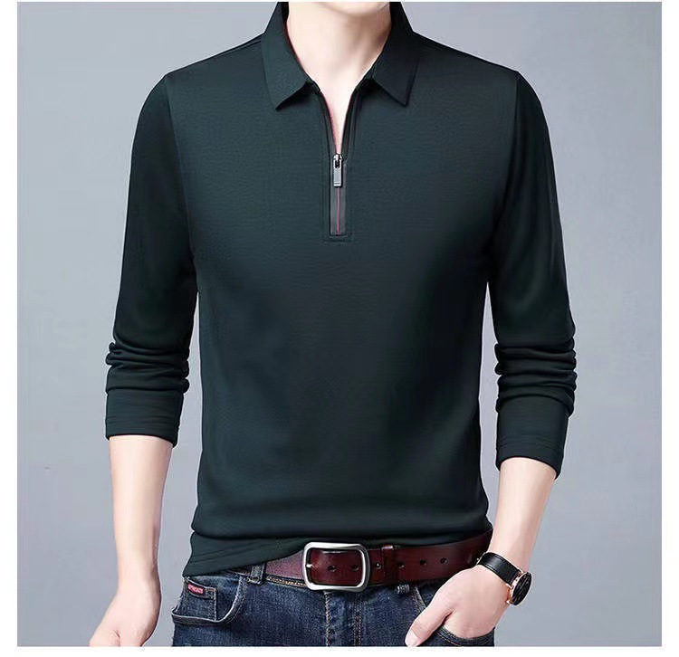 Amazon Explosions Long-sleeved T-shirt Men's Lel Solid Color Men's Polo Shirt Spring and Autumn Men's Large Size Base Shirt T-shirt