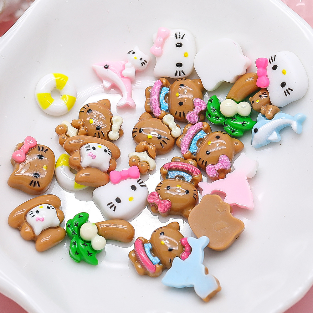 Hello Kitty manicure online celebrity cartoon jewelry Sanrio handmade painted resin Diamond cute KT cat accessories