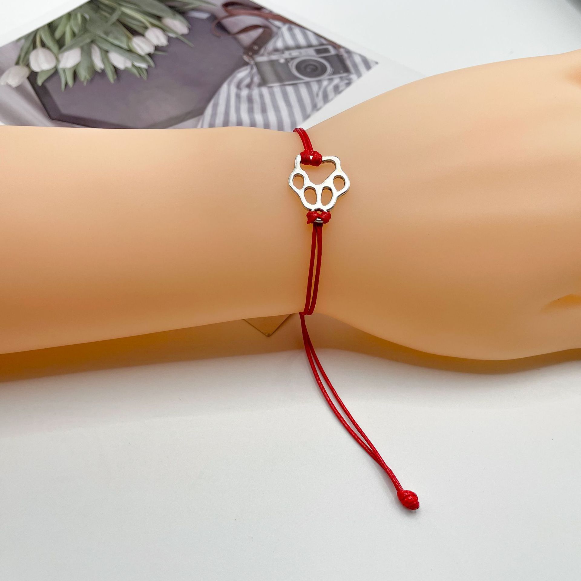 Cross-border Amazon hot selling handmade wax thread woven bracelet alloy bear paw dog paw footprints animal bracelet jewelry