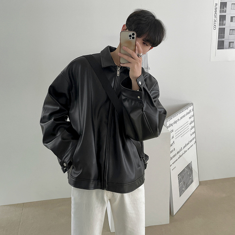 Leather Jacket Men's 2023 Spring New Fashionable Korean Autumn PU Leather Casual Baseball Clothes Motorcycle Jacket Trendy