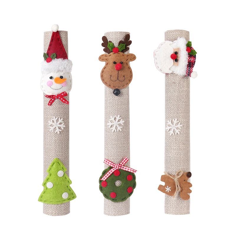 クリスマス家庭装飾用品サンタクロース雪だるまヘラジカ麻布冷蔵庫ハンドル貼り電子レンジハンドルカバー|undefined
