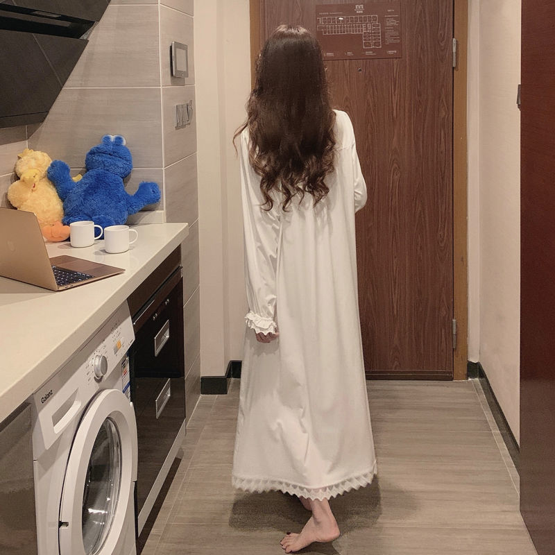 New ins Pajamas Pajamas Women's Spring and Autumn Winter 2020 Palace Japanese Style Sweet Long White Long Sleeve Home Clothes