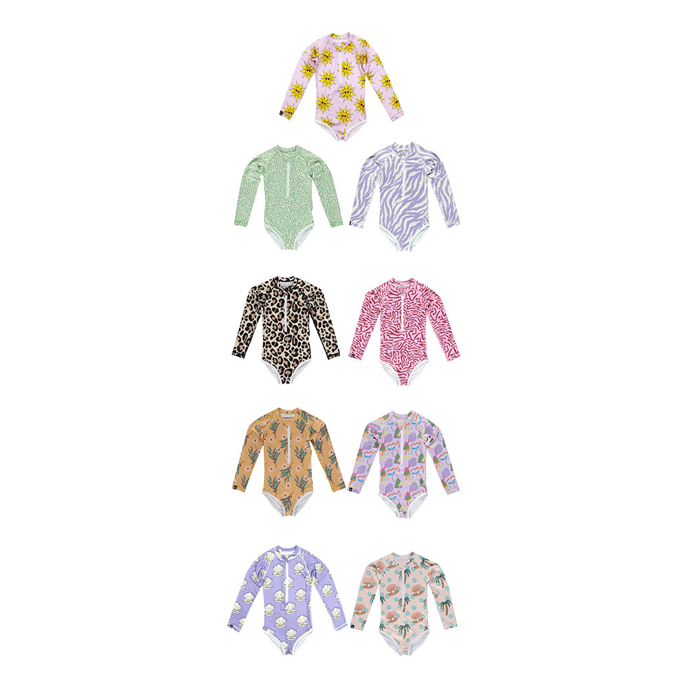 Children's one-piece swimsuit new girls ins wind floral polyester swimsuit long sleeve sunscreen foreign trade swimsuit wholesale