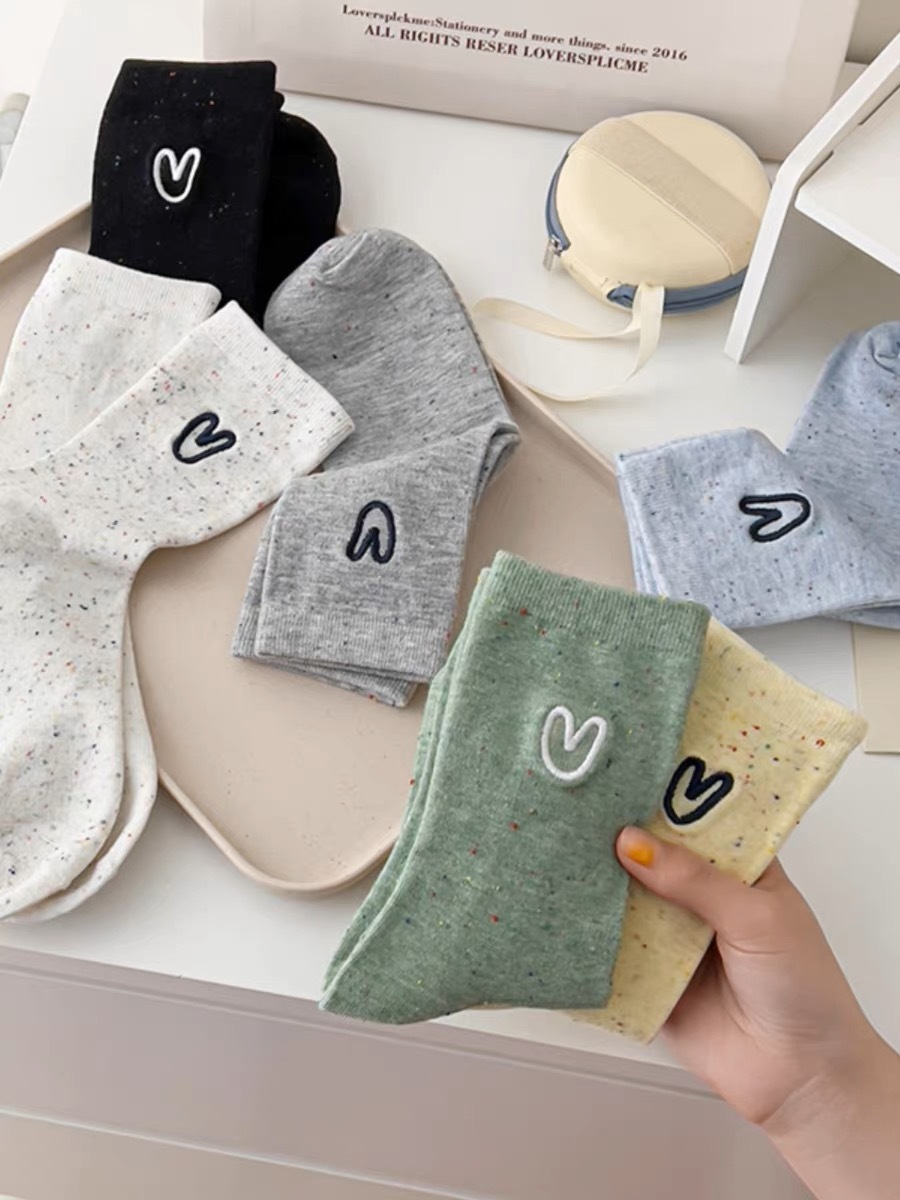 Summer new style dot yarn love socks women's mid-calf socks ins trendy all-match cute cartoon trendy socks women's pile socks