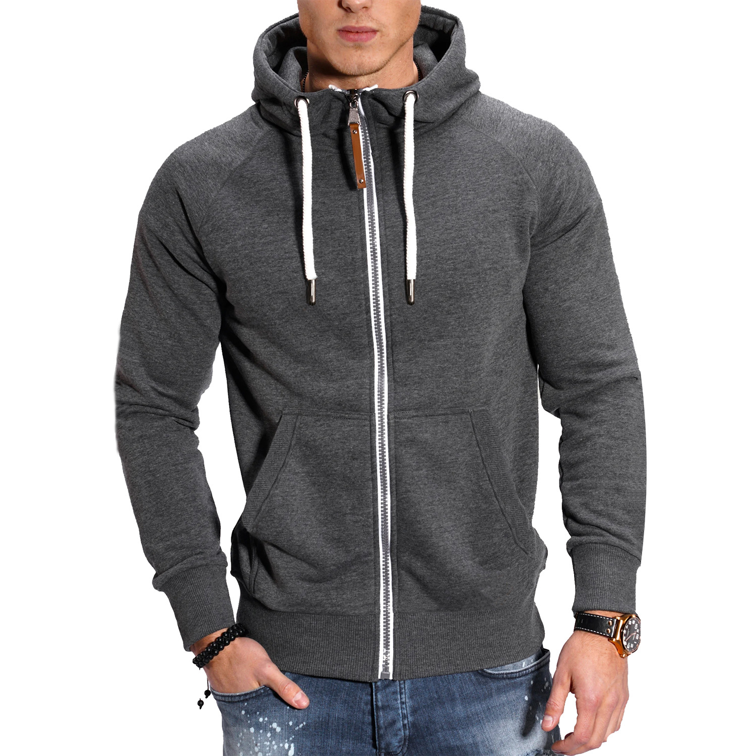 Foreign Trade European Size Men's Color Splicing Fitness Sports Men's Sweater Casual Fashion Contrast Raglan Sleeve Cardigan Top
