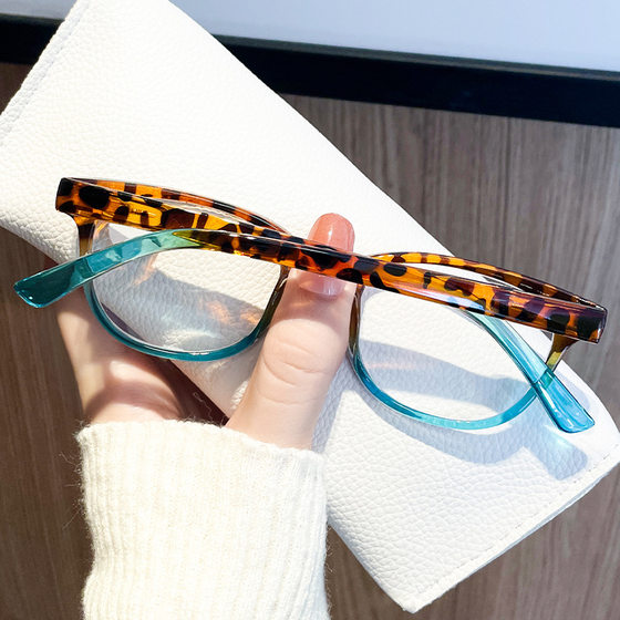 Cross-border new reading glasses women's anti-blue light contrast color tofu leopard print rice nail glasses spring foot frame reading glasses