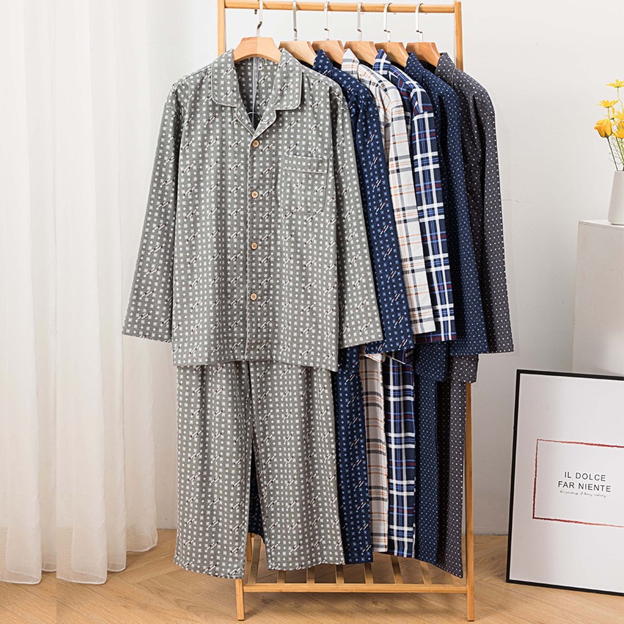 Autumn and winter cotton simple printed flannel pajamas suit cotton home clothes wholesale a generation of Amazon
