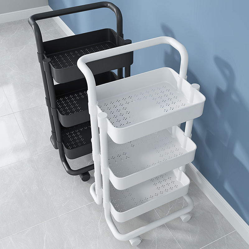 Mobile Nordic Trolley Kitchen Storage Rack Simple Bookshelf Floor Multi-layer Bedroom Non-perforated Snack Storage Rack