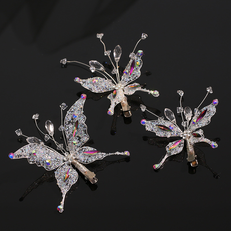 Super fairy crystal butterfly hairpin new sweet exquisite transparent crystal side clip elegant fairy travel wedding dress accessories_voghion.com