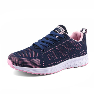 Spot wholesale cross-border hot size women's shoes front lace-up fly-woven sports shoes breathable mesh running shoes for women