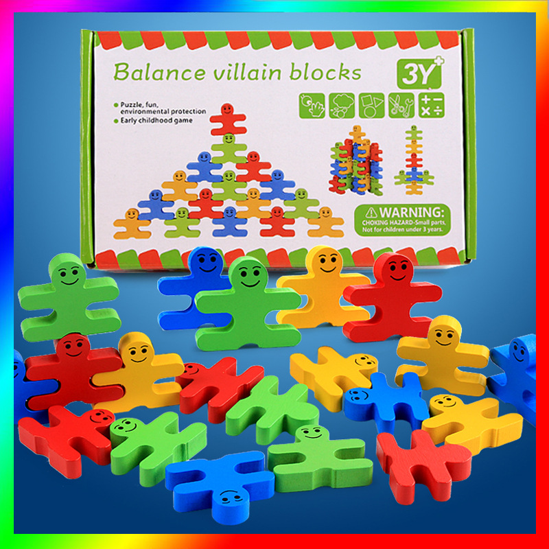 Cartoon balance small building blocks stacked high wooden 0-3 years old children's educational early teaching aids toys cross-border wholesale