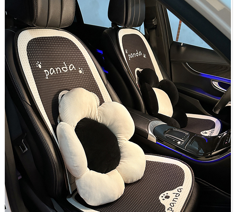 Coussin de voiture coussin frais d'été coussin de ventilation de siège de voiture universel quatre saisons pièce unique ensemble de trois pièces panda en soie glacée d'été_voghion.com