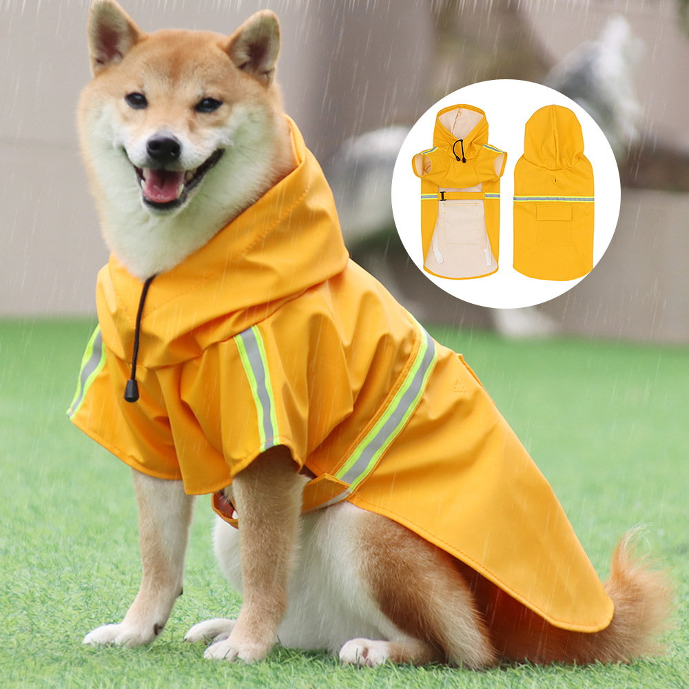 Amazon's hot-selling big dog raincoat, cape-style reflective strip pet raincoat, windproof and rainproof dog hooded raincoat