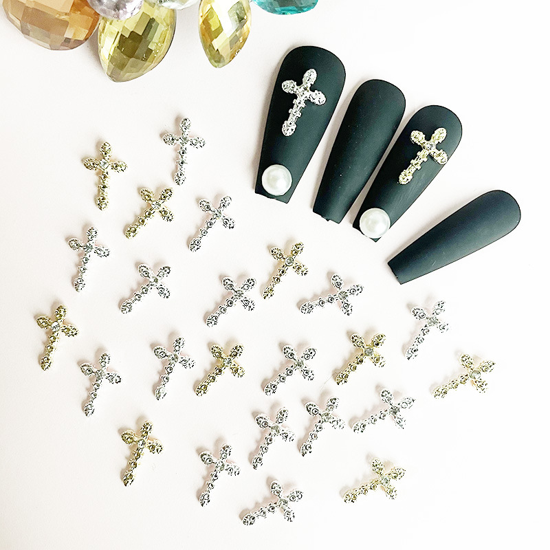New alloy cross nail jewelry flash diamond nail decoration Mini small version retro Net Red Cross frame Diamond