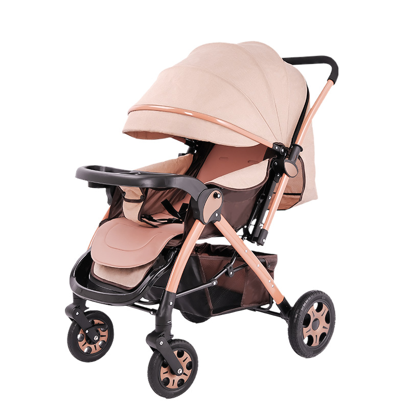 Baby stroller can sit and lie foldable four-wheel rubber shock-absorbing children's BB stroller for four seasons