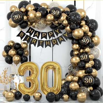 30-year-old black gold birthday balloon arch balloon Amazon birthday decoration suit Party metal balloon chain