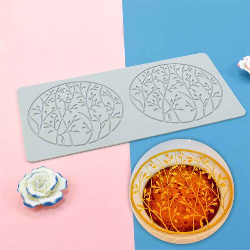 Round wreath flip sugar lace pad hollow floral coral pendulum silicone mold molecular cuisine printing pad