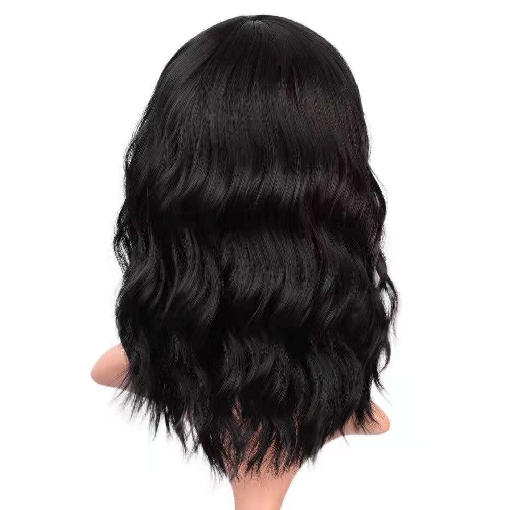 Peluca de mujer de cabello corto natural con diadema completa y ondas pequeñas, flequillo de aire, simulación de diadema._voghion.com